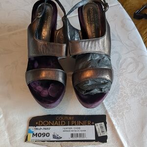 Donald J Pliner Couture Pewter Metallic Suede Platform Sandals